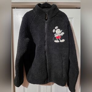 Black Sherpa Zip-up with Mickey Mouse Embroidered
